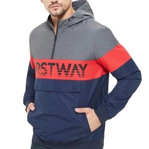 $5 Navy Grey Red Colorblock Jacket First Way Windbreaker Pullover MENS LARGE